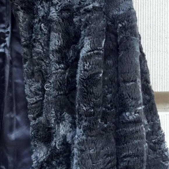Betsy Johnson Maxi Faux Fur Black Coat S-M - Picture 4 of 17